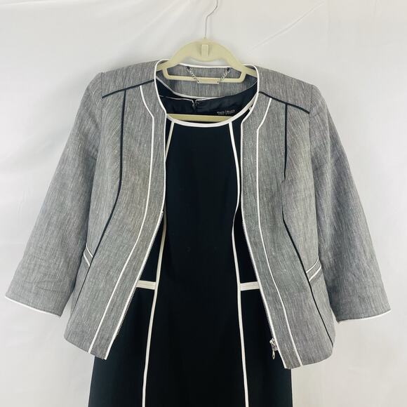 White House Black Market Sz 8 Piped Sheath Dress & Blazer Set Career Business - Picture 2 of 14
